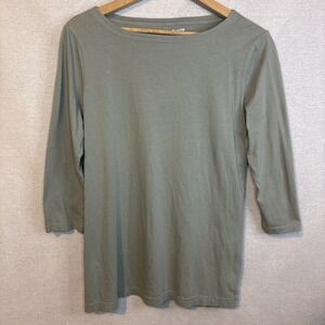 Duluth Trading Womens Medium Shirt Teal Cotton 3/4 Sleeves‎ Crew Neck Pullover